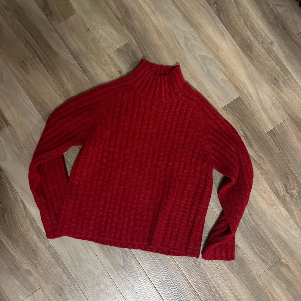 Red Knit High Neck Sweater